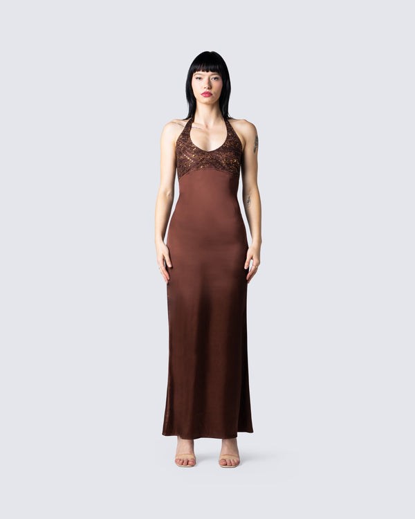 Finesse Leana Brown Halter Dress