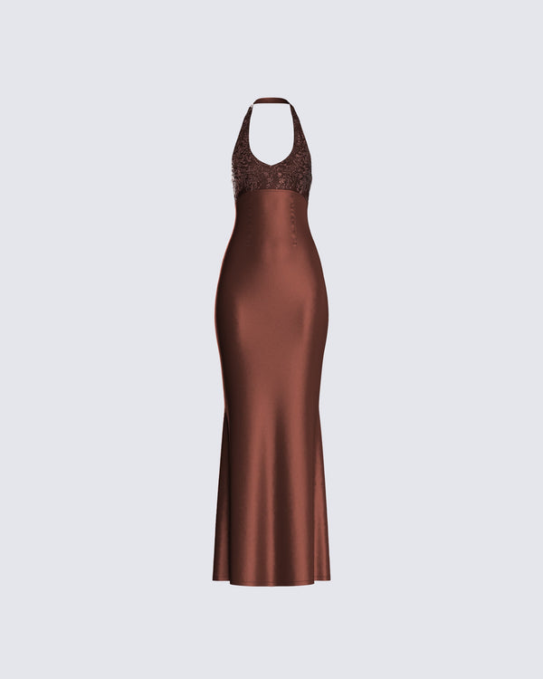 finesse Leana Brown Halter Dress