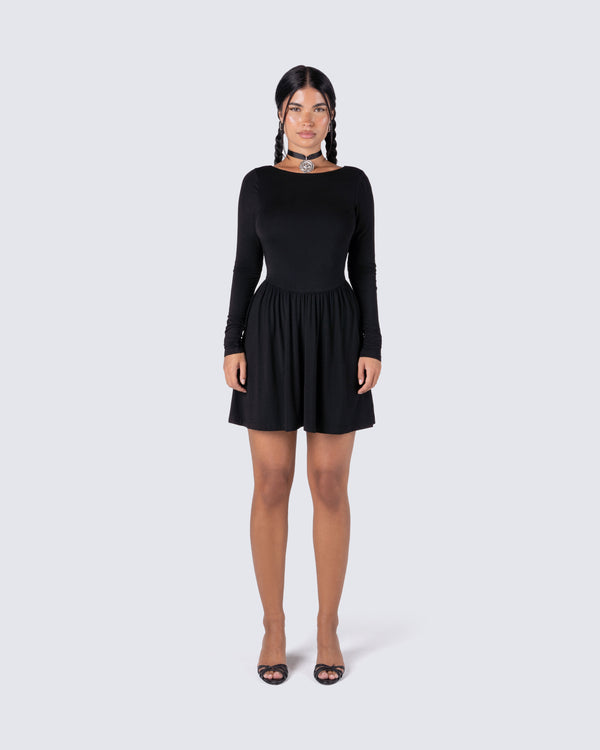 Finesse Leen Black Low Back Mini Dress