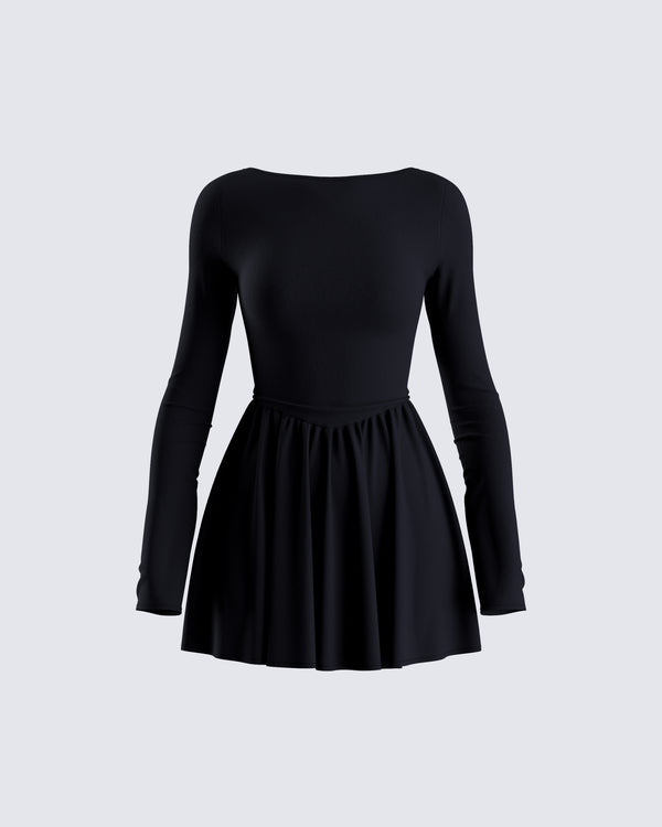 finesse Leen Black Low Back Mini Dress