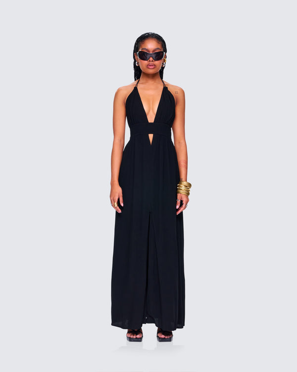 Finesse Leida Black Halter Maxi Dress