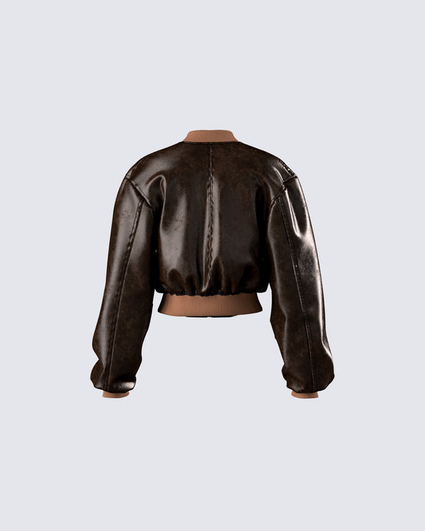 Finesse Leigh Brown Washed Leather Jacket