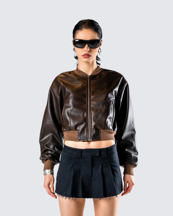 Finesse Leigh Brown Washed Leather Jacket
