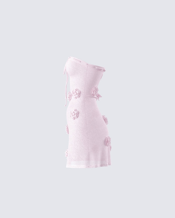 Finesse Leilani Pink Crochet Flower Mini Dress