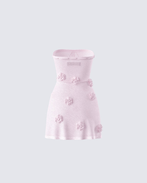Finesse Leilani Pink Crochet Flower Mini Dress