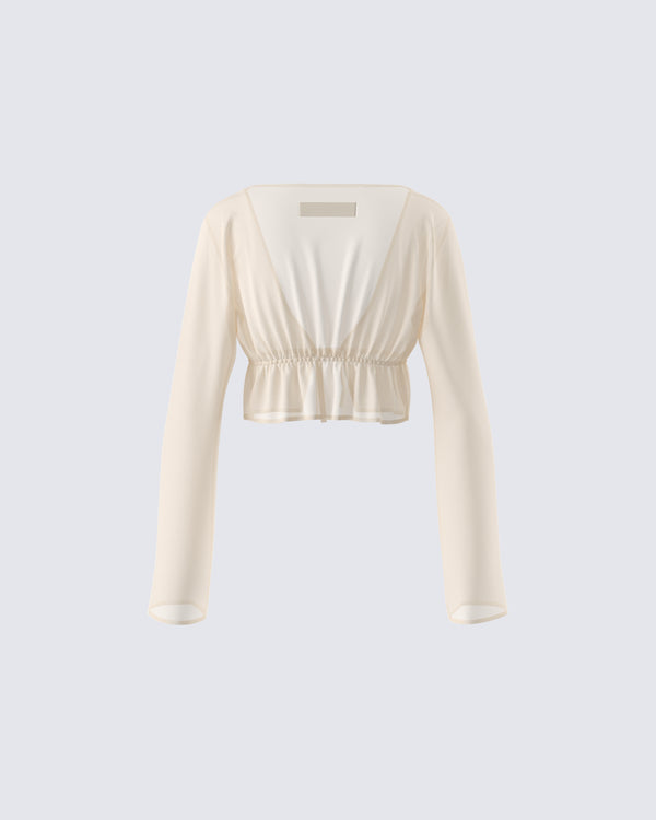 Finesse Lennon Cream Mesh Top