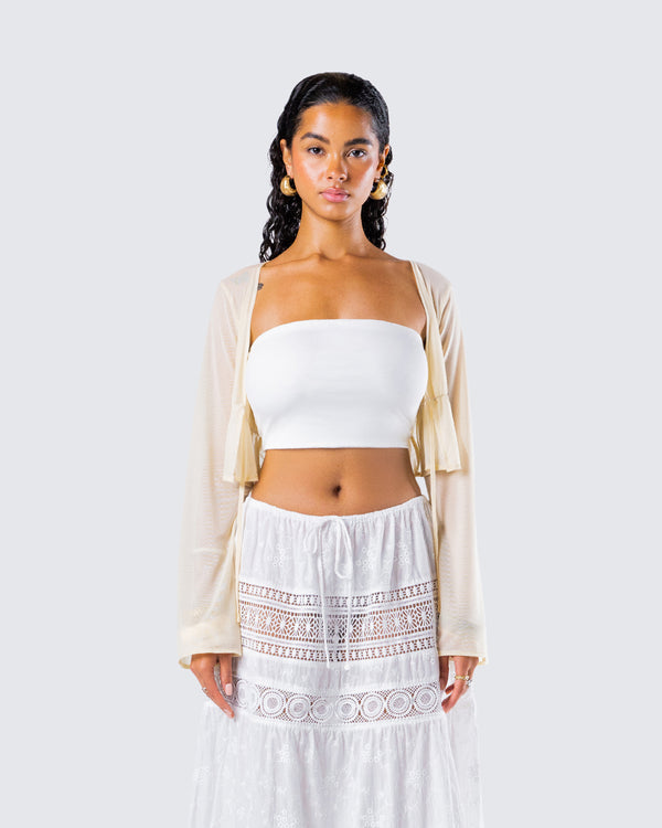 Finesse Lennon Cream Mesh Top