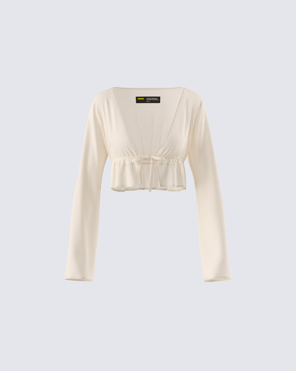 finesse Lennon Cream Mesh Top