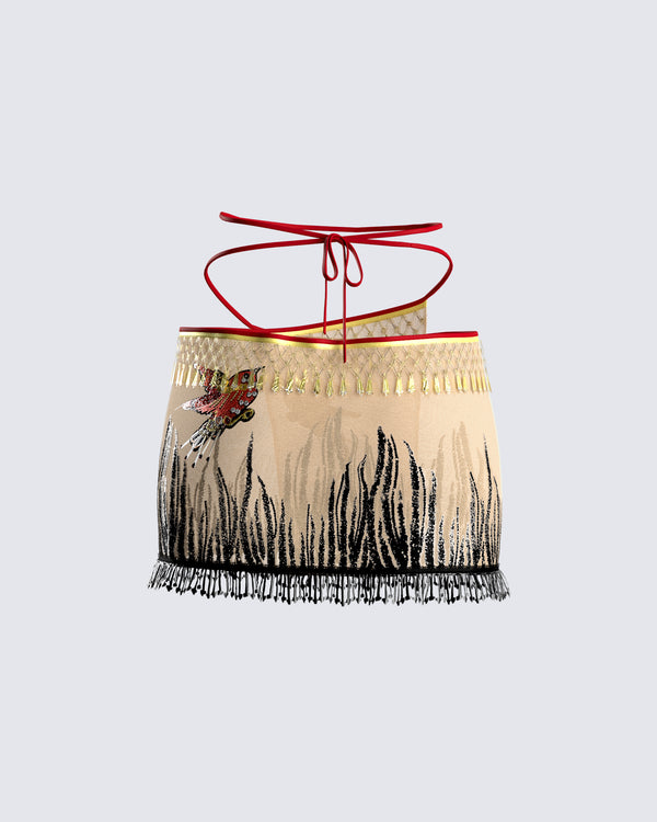 Finesse Leona Embroidered Mesh Mini Skirt