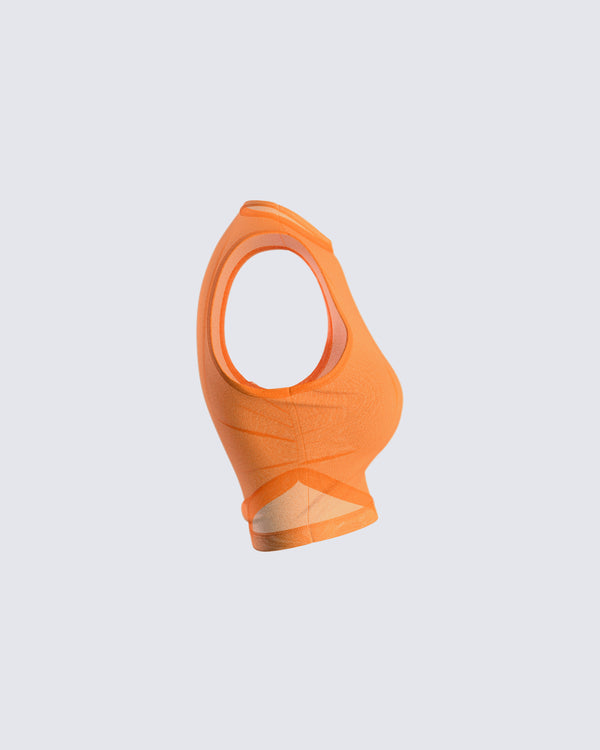 Finesse Leona Orange Mesh Asymmetrical Top