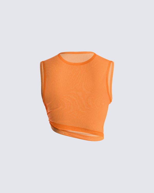 Finesse Leona Orange Mesh Asymmetrical Top