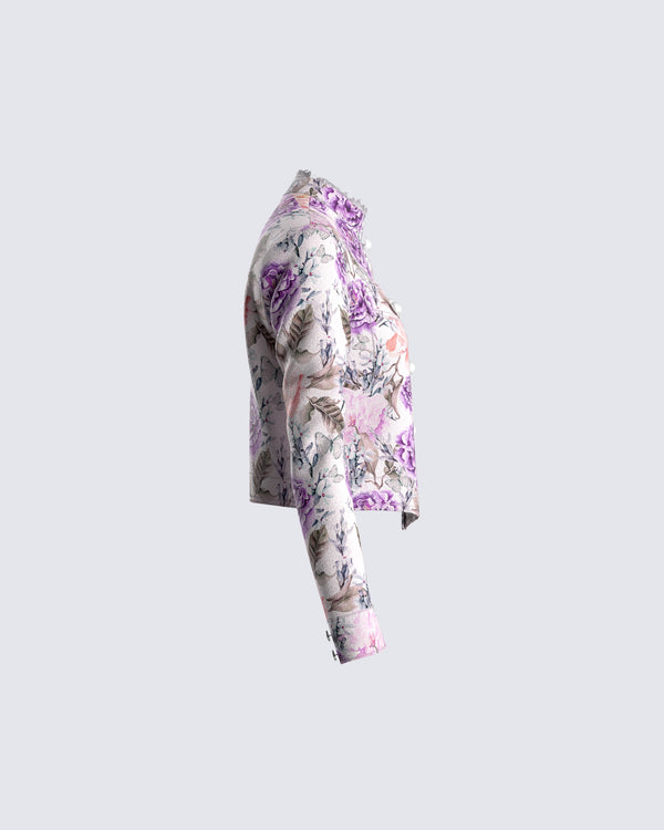 Finesse Leonardo Floral Print Twill Jacket