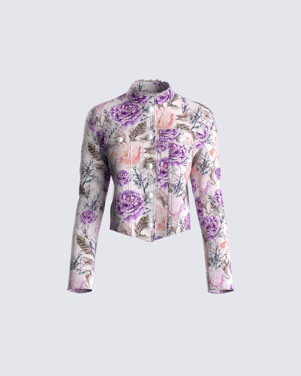 finesse Leonardo Floral Print Twill Jacket