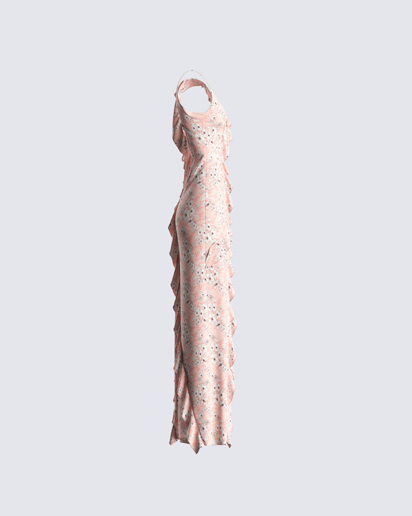 Finesse Leonie Peach Floral Maxi Dress