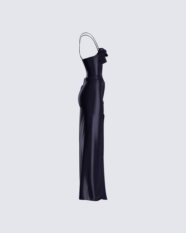Finesse Lerata Black Satin Maxi Dress