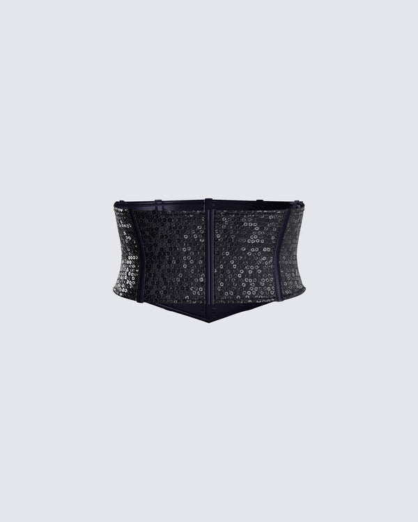 Finesse Lerata Black Sequin Corset Top