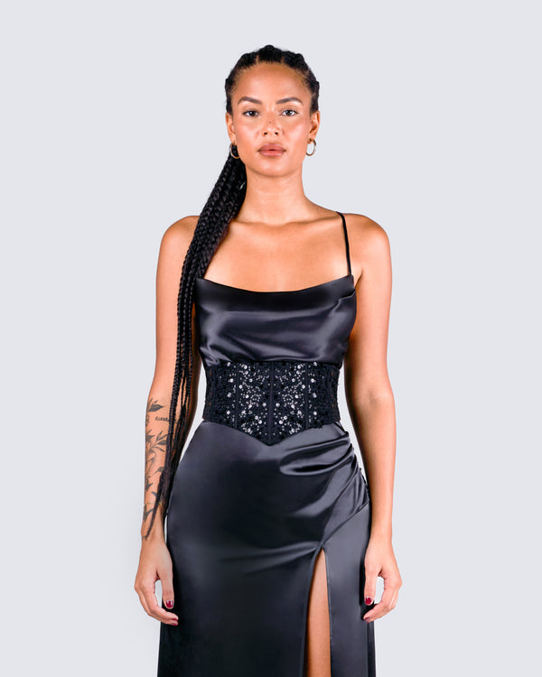 Finesse Lerata Black Sequin Corset Top