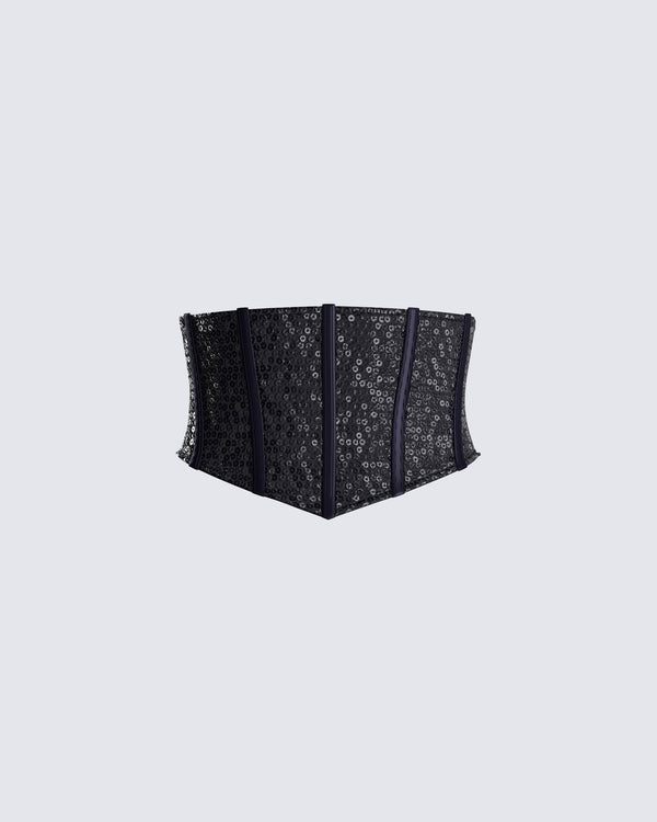 finesse Lerata Black Sequin Corset Top