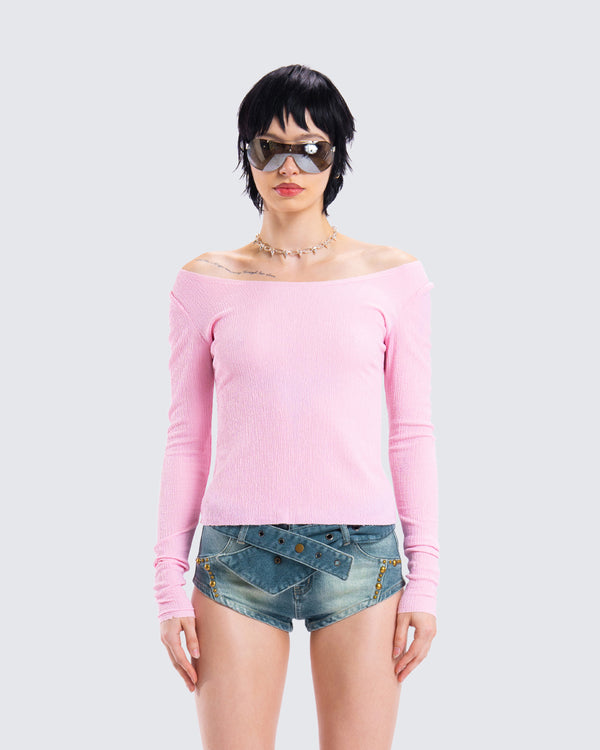 Finesse Leslie Pink Off Shoulder Top