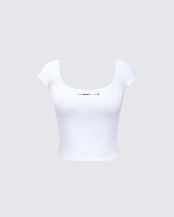 finesse Levi White Slogan Scoop Neck Tee