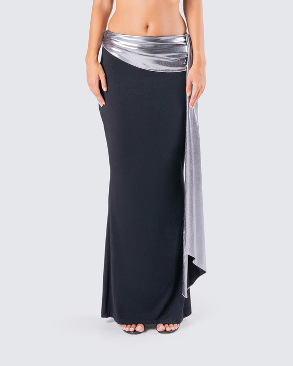 Finesse Leylany Black Draped Maxi Skirt