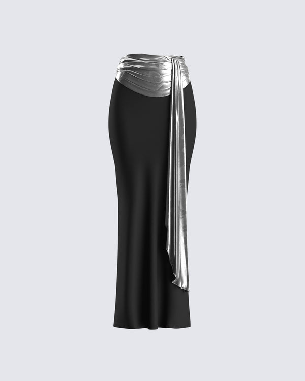 finesse Leylany Black Draped Maxi Skirt