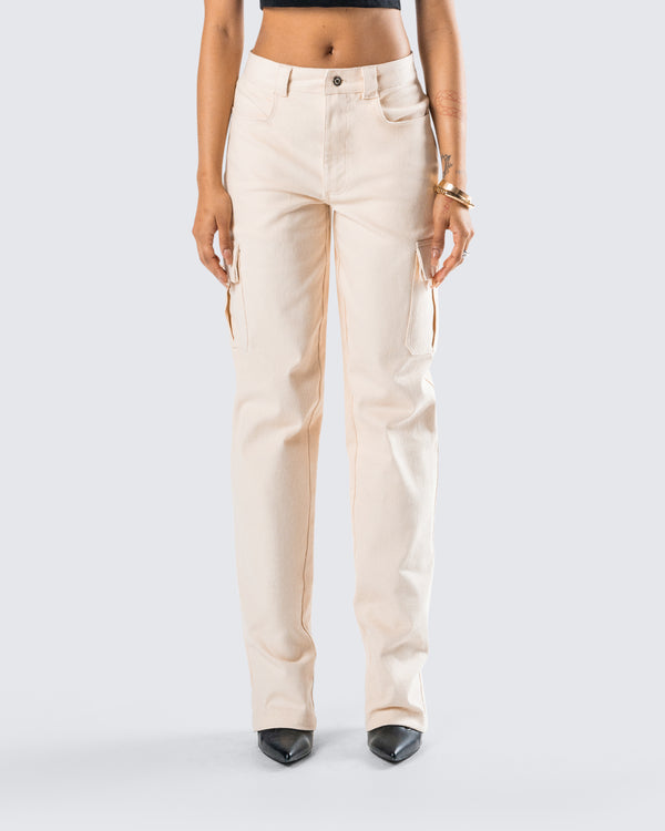 Finesse Liliana Beige Twill Cargo Pant