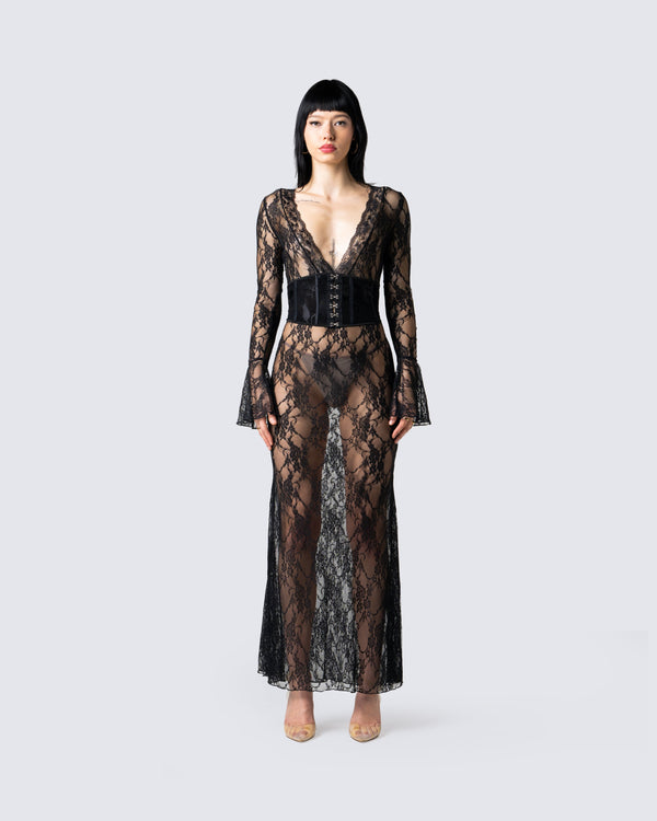 Finesse Lilith Black Lace Maxi Dress