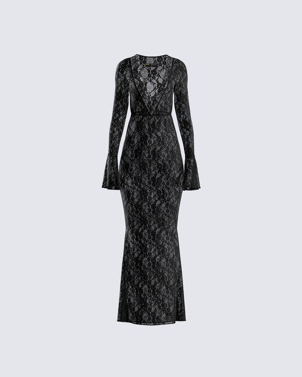 finesse Lilith Black Lace Maxi Dress
