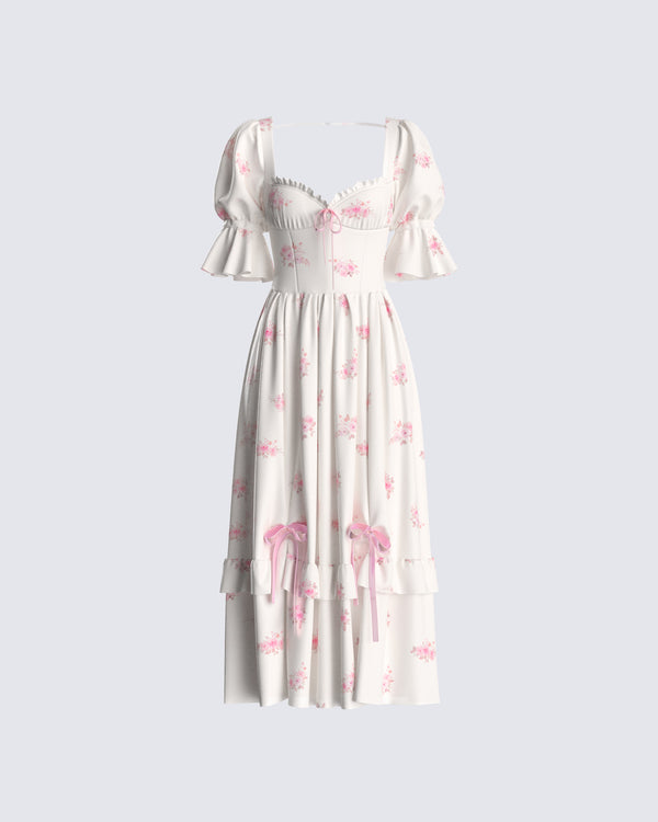 finesse Lina Ivory Floral Midi Dress