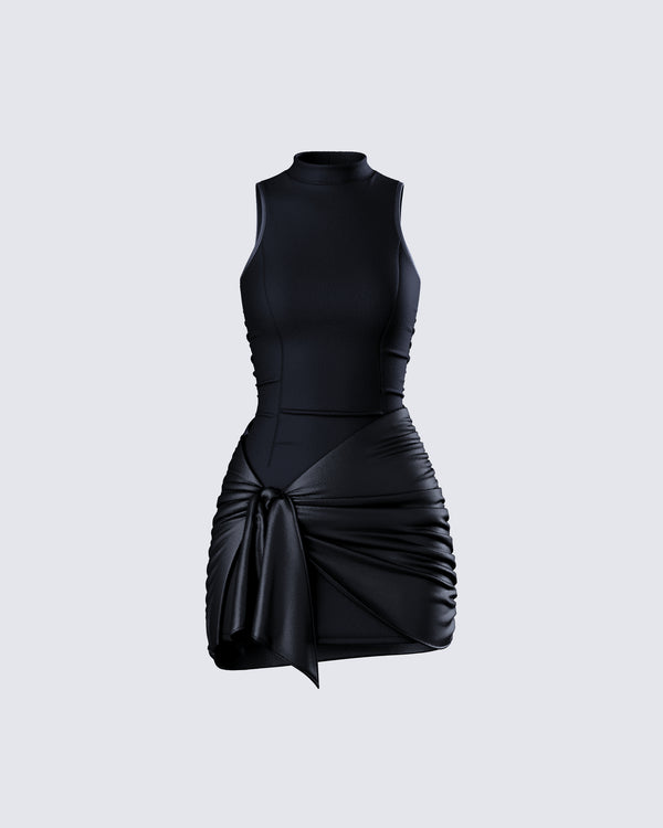 finesse Lindsey Black Wrap Mini Dress