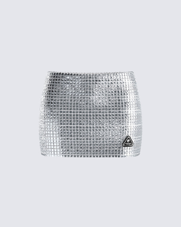 finesse Liora Silver Rhinestone Mini Skirt