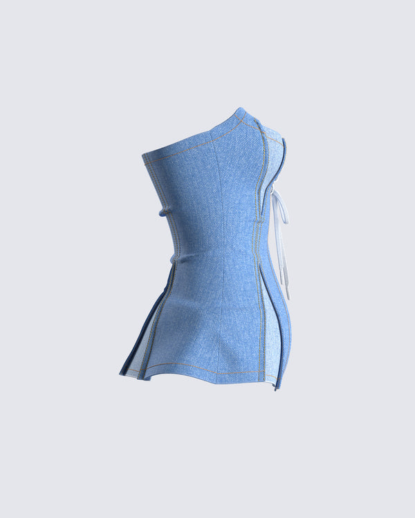Finesse Liori Strapless Blue Denim Top