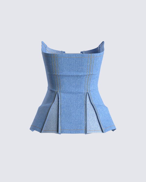 Finesse Liori Strapless Blue Denim Top