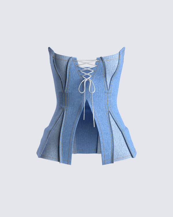 finesse Liori Strapless Blue Denim Top