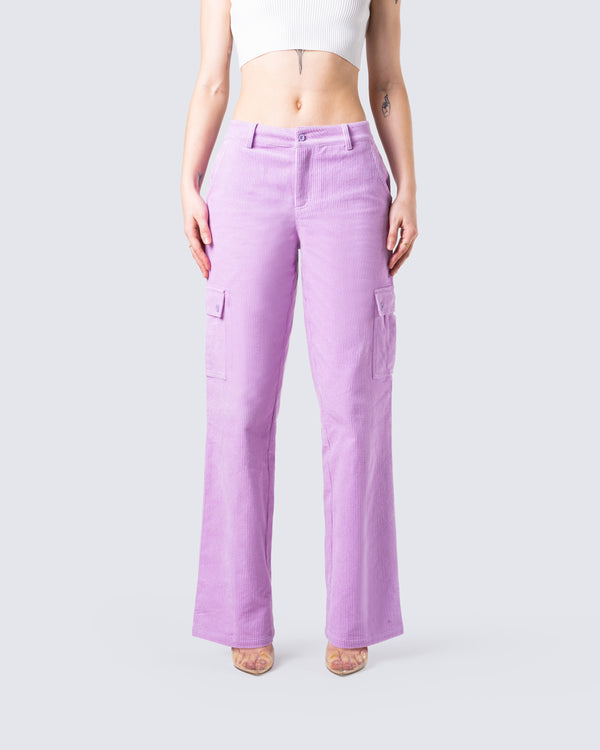 Finesse Lisa Lavender Corduroy Cargo Pant
