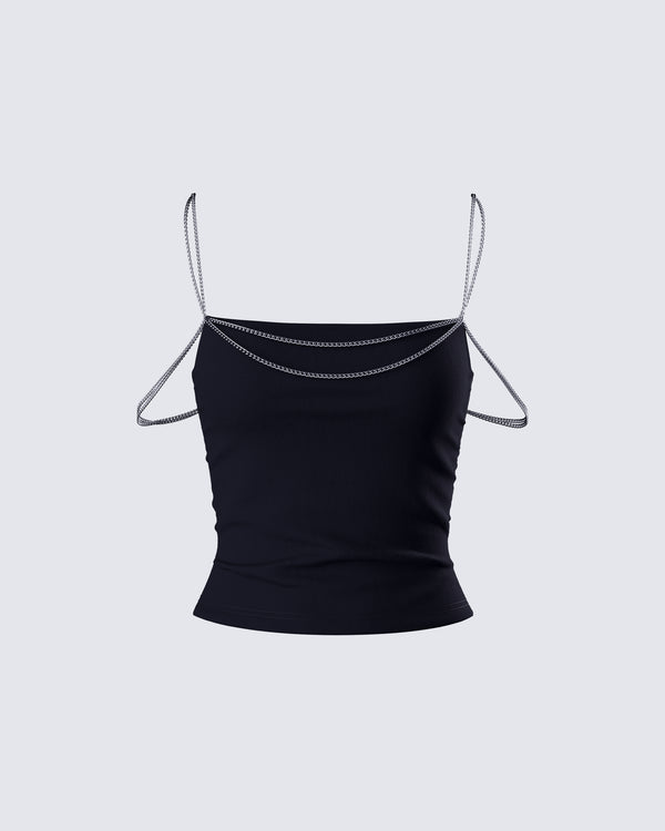 finesse Livia Black Strappy Chain Top