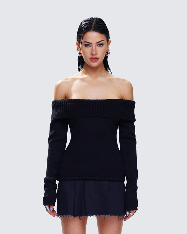 Finesse Lorraine Black Sweater Knit Top