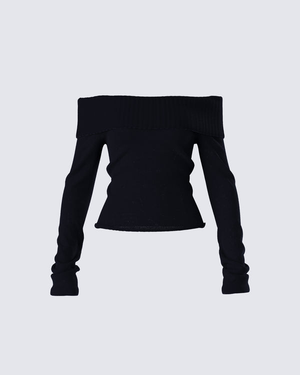 finesse Lorraine Black Sweater Knit Top