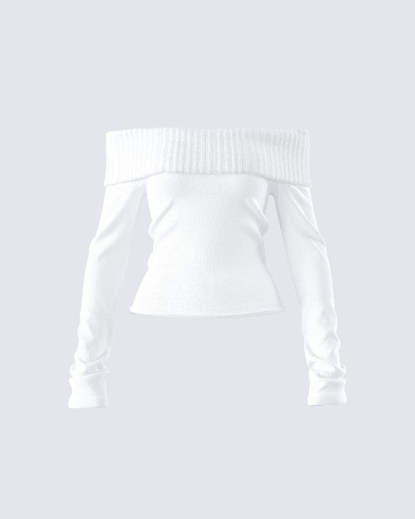 finesse Lorraine White Sweater Knit Top