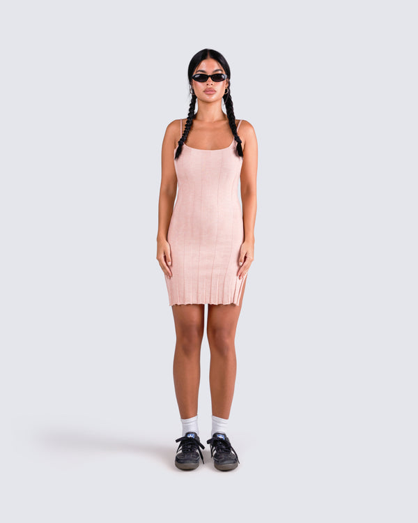 Finesse Lou Pink Stripe Mini Sweater Dress