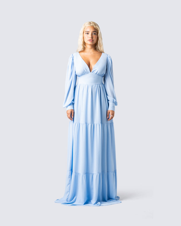Finesse Louise Baby Blue Tiered Maxi Dress