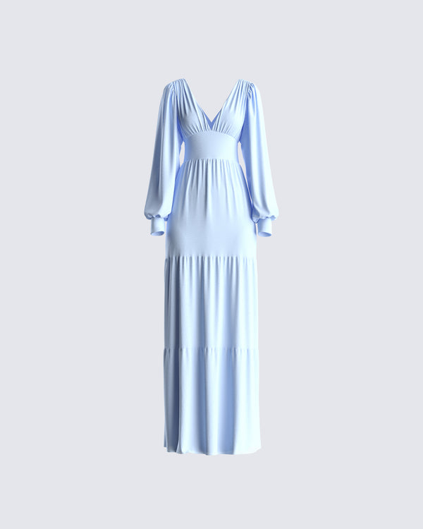 finesse Louise Baby Blue Tiered Maxi Dress