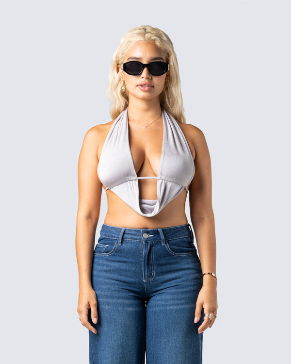 Finesse Lourdes Grey Jersey Halter Top