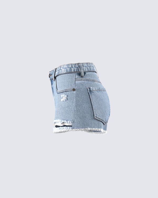 Finesse Lowan Blue Distressed Denim Shorts