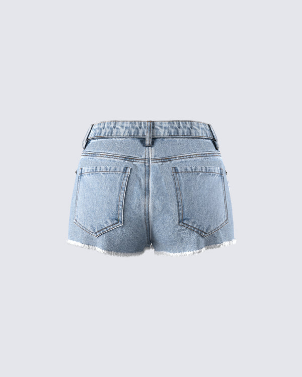 Finesse Lowan Blue Distressed Denim Shorts