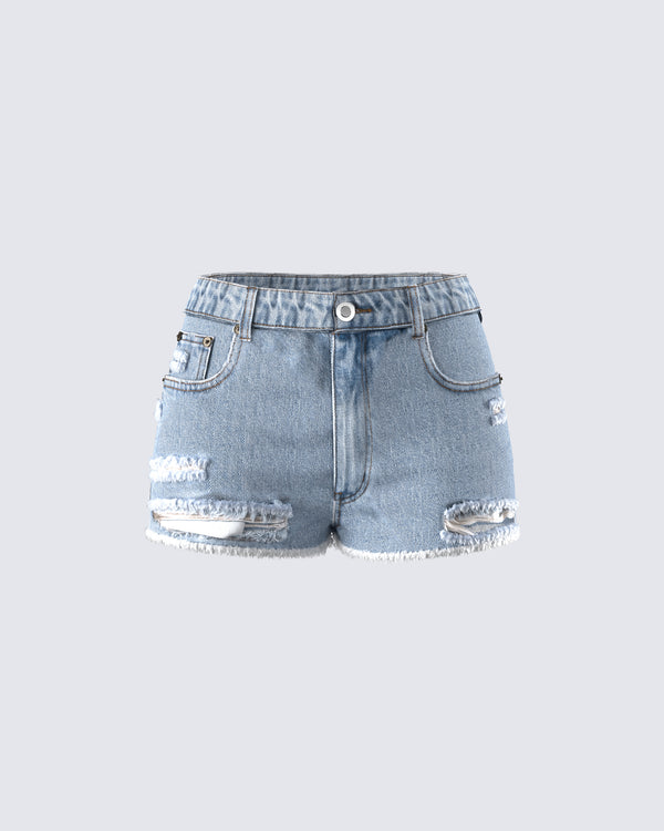 finesse Lowan Blue Distressed Denim Shorts
