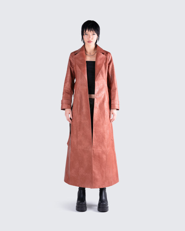 Finesse Lu Brown Vegan Leather Coat