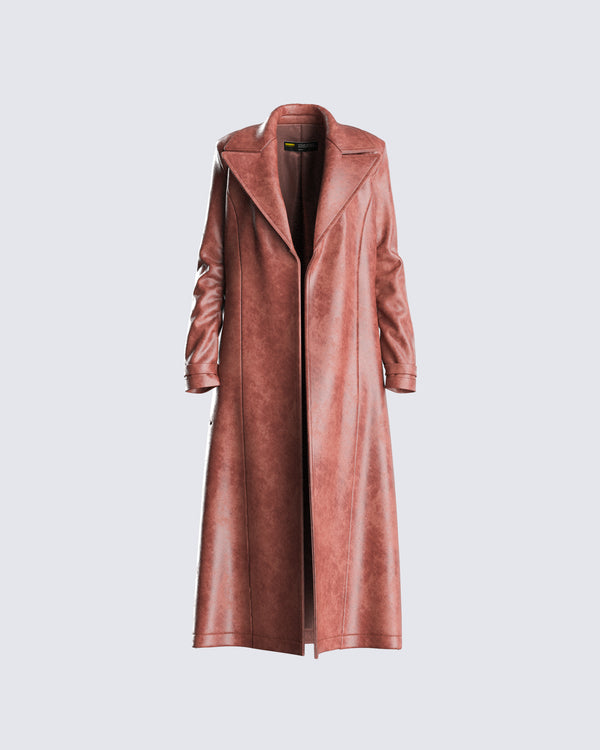 finesse Lu Brown Vegan Leather Coat