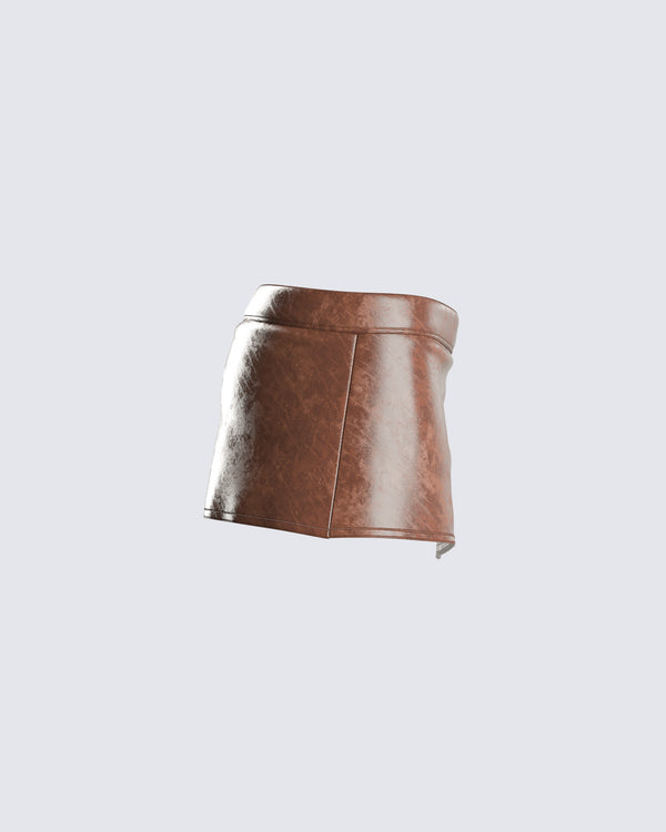 Finesse Lu Brown Vegan Leather Mini Skirt